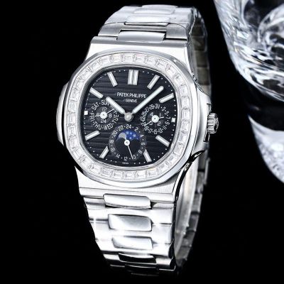 Patek Philippe Nautilus swiss replica 5740/1G-001 Silver steel case with White diamonds Diameter 40mm Watch